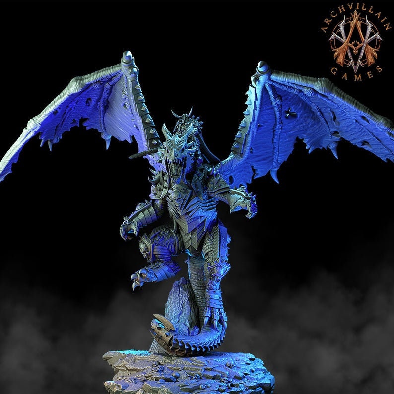 Ancient Gargantuan Dragon with Armor Rider Option | 90mm base. 150mm tall, Wingspan 260mm | Dragon Queen | Dungeons and Dragons | - Only-Games