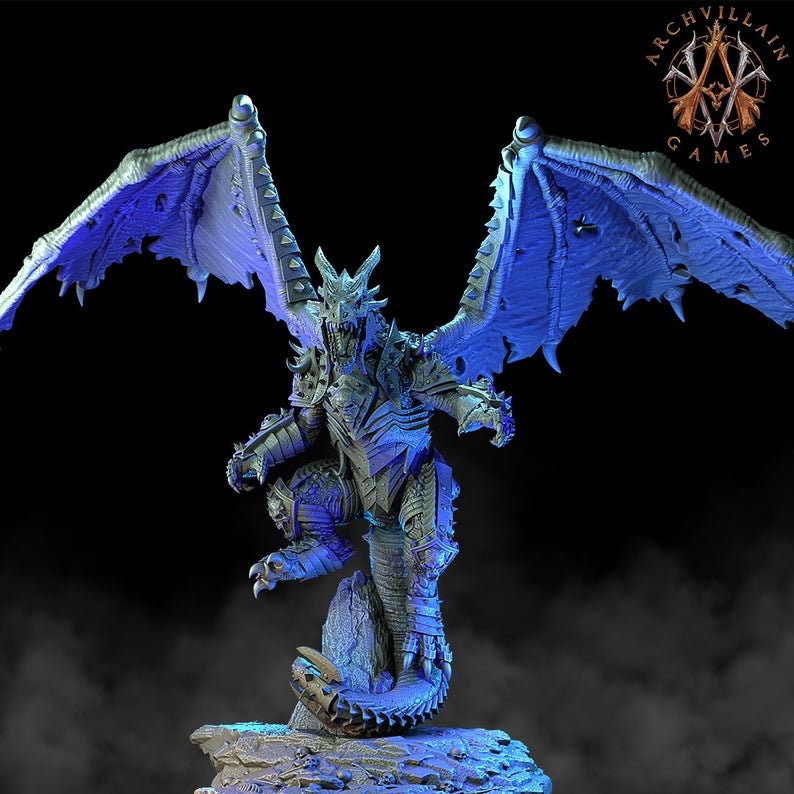 Ancient Gargantuan Dragon with Armor Rider Option | 90mm base. 150mm tall, Wingspan 260mm | Dragon Queen | Dungeons and Dragons | - Only-Games