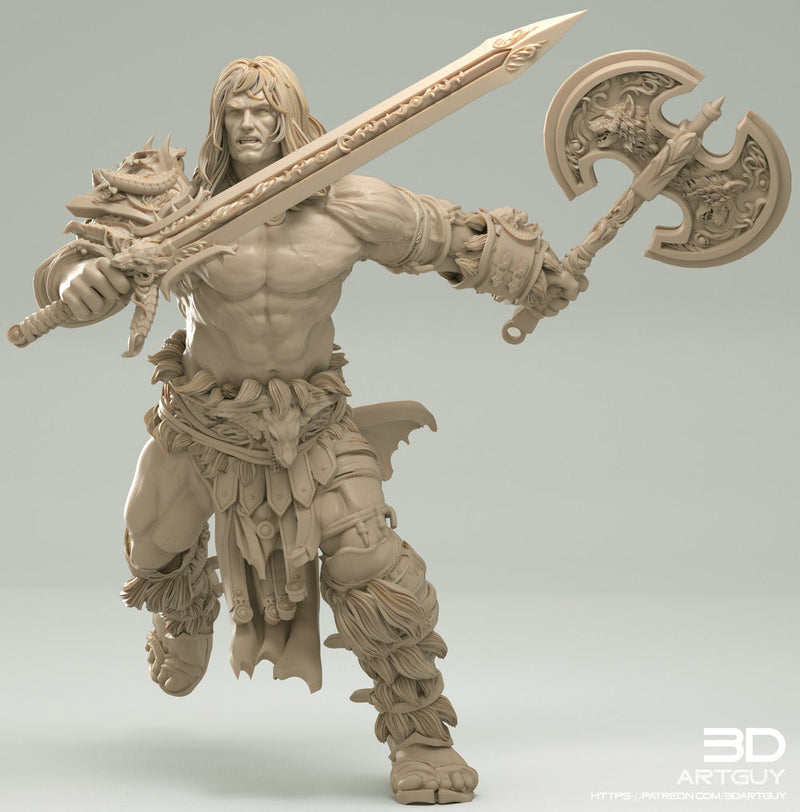 Human Barbarian Gladiator 2 weapons PC or NPC | 28mm, 32mm Scales also 50mm and 100mm | Dungeons and Dragons | Pathfinder | - Only-Games