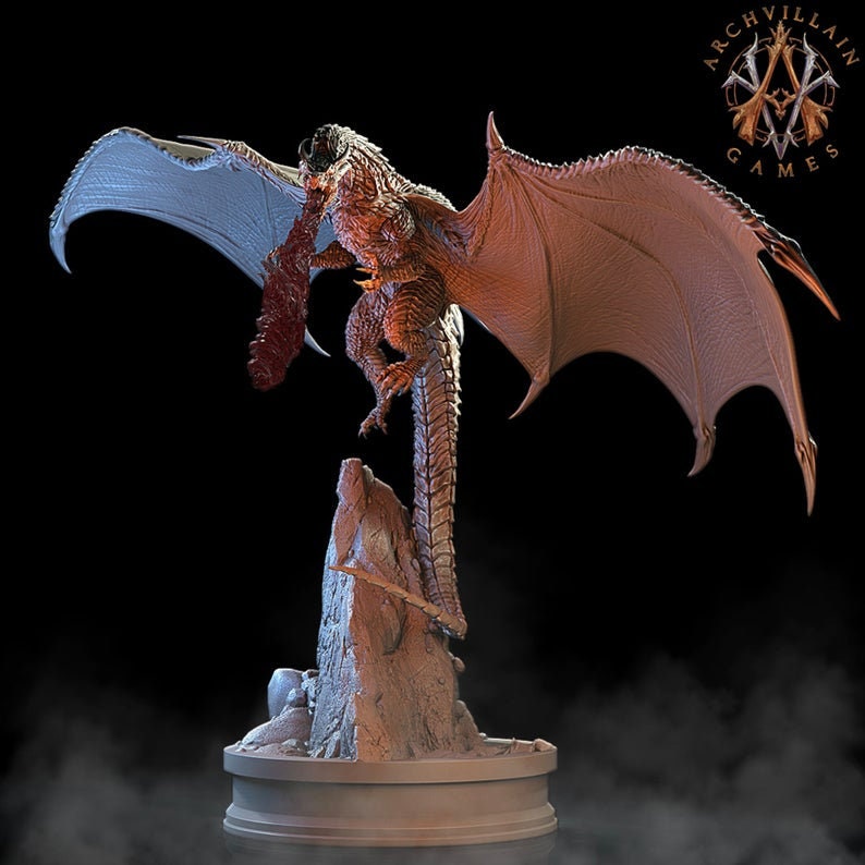 Ancient Fire Breathing Gargantuan Dragon | 28mm/32mm Scale, 75mm base | Dragon Figurine | Dungeons and Dragons | Hoard of the Dragon Queen | - Only-Games