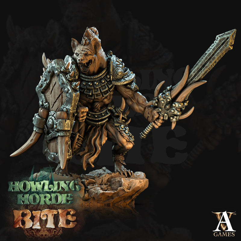 Gnoll  with Broadsword and Shield | Resin Miniature | Dungeons and Dragons | 28mm,32mm,75mm Scales | Pathfinder hyena humanoid | D&D 5e | - Only-Games