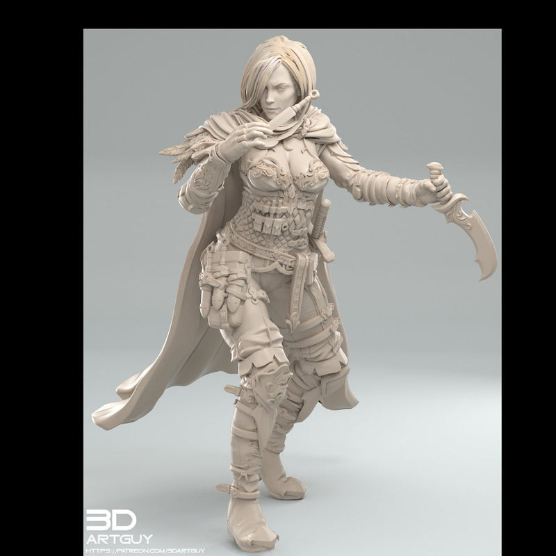 Pinup Female Human Assassin Rogue Sneaking PC or NPC | 28mm, 32mm Scales also 50mm and 100mm | Dungeons and Dragons | Pathfinder | 3dArtGuy - Only-Games