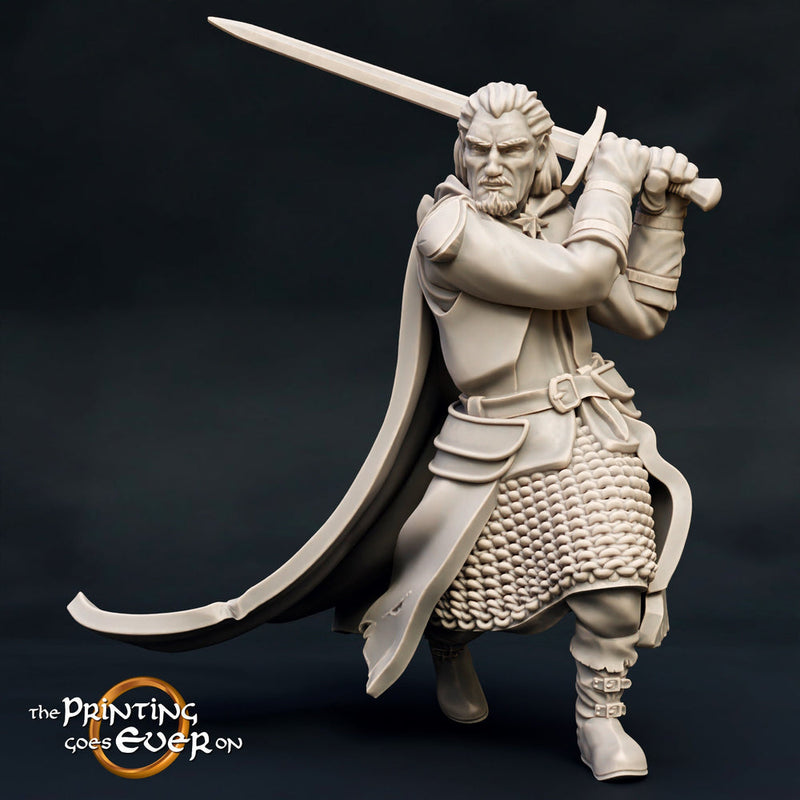 Human Ranger Fighter with Sword | Miniature | 28mm Scale | 32mm Scale | 75mm Scale |Pathfinder Figure | DnD | Figurine unpainted | - Only-Games