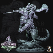Mounted Dark Elf Fighter on Riding Lizard | 28mm and 32mm scale| DnD 5e Miniature | Drow Rider | Dungeons and Dragons| Pathfinder - Only-Games
