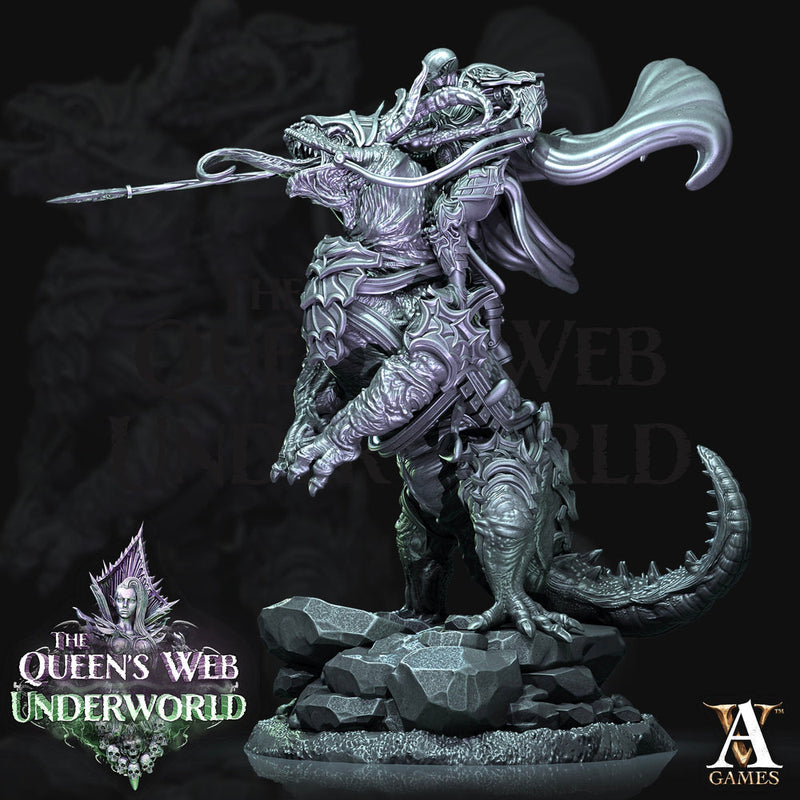 Mounted Dark Elf Fighter on Riding Lizard | 28mm and 32mm scale| DnD 5e Miniature | Drow Rider | Dungeons and Dragons| Pathfinder - Only-Games