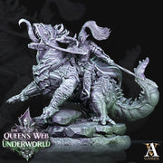 Mounted Dark Elf Fighter on Riding Lizard | 28mm and 32mm scale| DnD 5e Miniature | Drow Rider | Dungeons and Dragons| Pathfinder - Only-Games