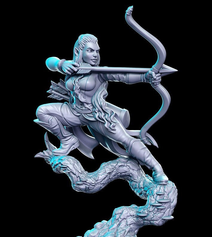 Female Elf Archer Sharpshooter Fighter Ranger | 28mm Scale | 32mm Scale | 75mm Scale | Minis - D&D 5e - Pathfinder Sexy Figurine- RN Estudio - Only-Games