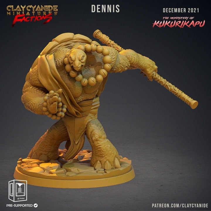 Tortle Monk PC or NPC | 28mm, 32mm,75mm Scales | Dungeons and Dragons | Pathfinder |Clay Cyanide - Only-Games