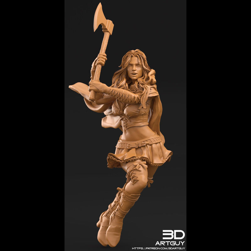 Pinup Human Sexy Female Fighter with Axe PC or NPC | 28mm, 32mm Scales also 50mm and 100mm | Dungeons and Dragons | Pathfinder | - Only-Games
