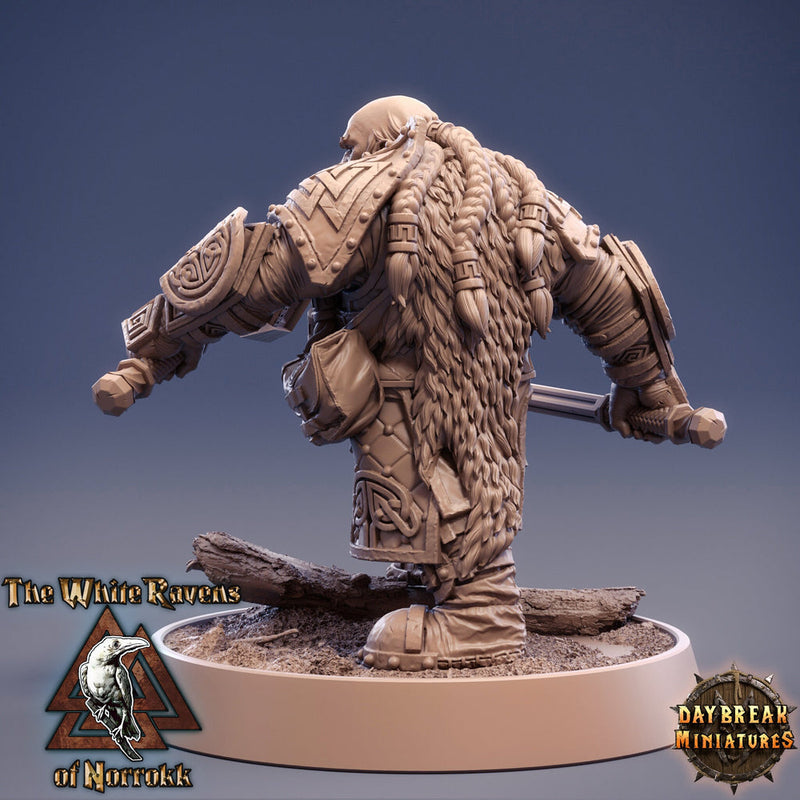 Dwarf Fighter 2 Hand Axes Miniature|Dungeons and Dragons|28mm,32mm,54mm, 75mm, 100mm Scale|Pathfinder Mini for Painting |Daybreak Miniatures - Only-Games