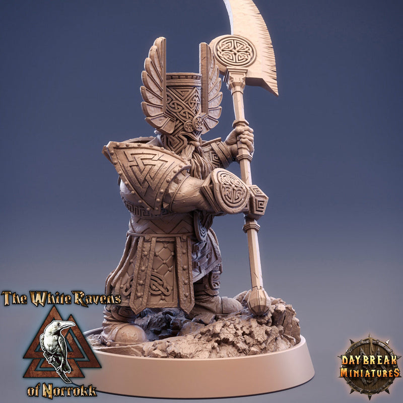 Dwarf Fighter Paladin Polearm Master | DnD | 28mm,32mm, 54mm,75mm,100mm Scales | Pathfinder Mini for Painting | Daybreak Miniatures - Only-Games