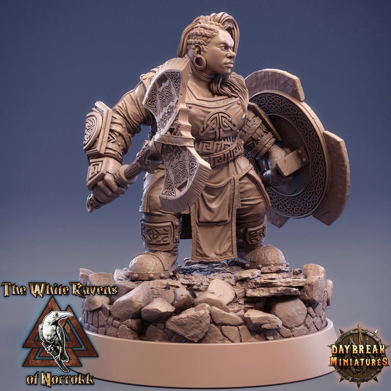 Female Dwarf Fighter | Dungeons and Dragons | 28mm,32mm,54mm, 75mm, 100mm Scales | Pathfinder Mini for Painting | Daybreak Miniatures - Only-Games