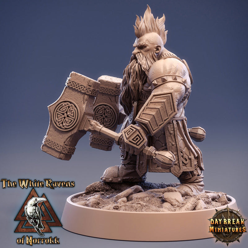 Dwarf Fighter two Hammers Fighting Style | D & D| 28mm,32mm,54mm, 75mm, 100mm Scale | Pathfinder Mini for Painting | Daybreak Miniatures - Only-Games