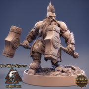Dwarf Fighter two Hammers Fighting Style | D & D| 28mm,32mm,54mm, 75mm, 100mm Scale | Pathfinder Mini for Painting | Daybreak Miniatures - Only-Games