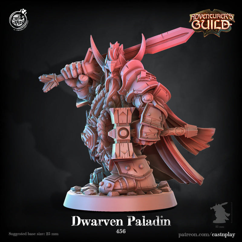 Dwarf Paladin Fighter | Hammer & Sword | 28mm, 32mm, 75mm Scale | Dungeons and Dragons 5e Miniatures | Pathfinder | Figurine | DnD Mini | - Only-Games