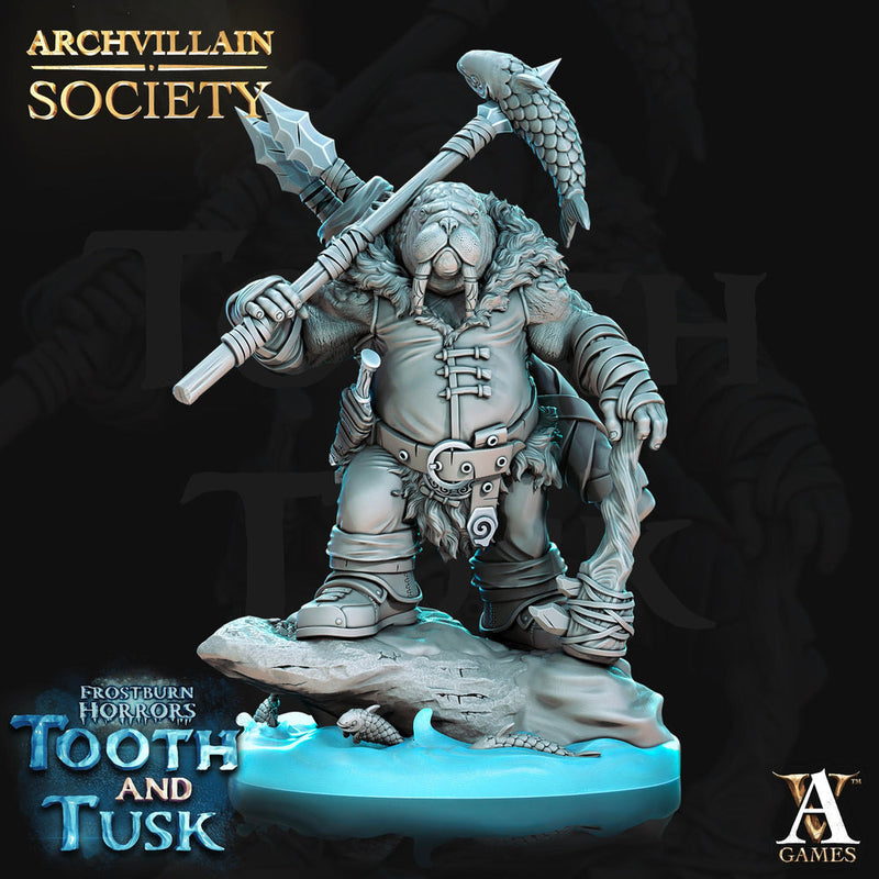WalrusFolk Fighter Ranger | 28mm, 32mm,54mm, 75mm, 100mm Scales | Dungeons and Dragons DnD 5e figure| Pathfinder | Archvillain Games - Only-Games