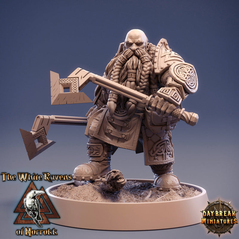 Dwarf Fighter 2 Hand Axes Miniature|Dungeons and Dragons|28mm,32mm,54mm, 75mm, 100mm Scale|Pathfinder Mini for Painting |Daybreak Miniatures - Only-Games