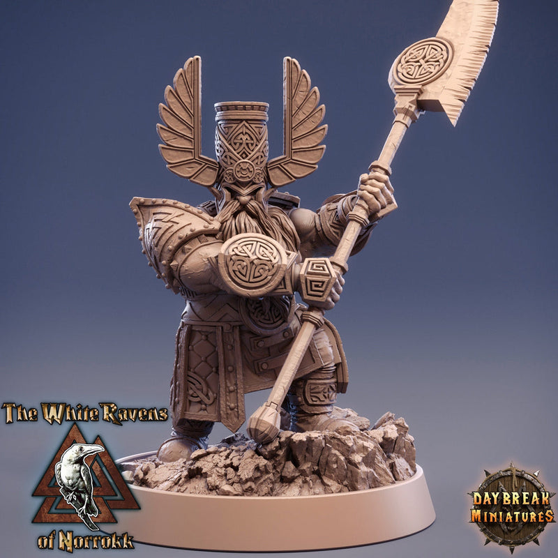 Dwarf Fighter Paladin Polearm Master | DnD | 28mm,32mm, 54mm,75mm,100mm Scales | Pathfinder Mini for Painting | Daybreak Miniatures - Only-Games