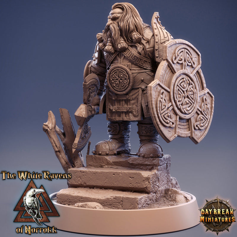 Dwarf Fighter Paladin Axe and Shield | D&D| 28mm,32mm,54mm, 75mm, 100mm Scale | Pathfinder Mini for Painting | Daybreak Miniatures - Only-Games