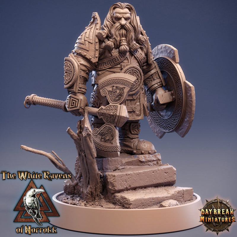 Dwarf Fighter Paladin Axe and Shield | D&D| 28mm,32mm,54mm, 75mm, 100mm Scale | Pathfinder Mini for Painting | Daybreak Miniatures - Only-Games