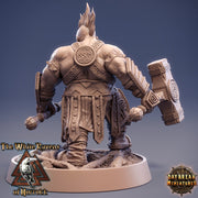 Dwarf Fighter two Hammers Fighting Style | D & D| 28mm,32mm,54mm, 75mm, 100mm Scale | Pathfinder Mini for Painting | Daybreak Miniatures - Only-Games