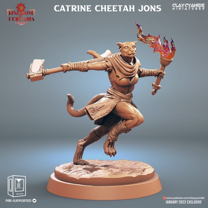 Female Tabaxi Fighter, Druid, Wizard, Cleric- Werepanther, Werecat, Catfolk | 28mm, 32mm, 75mm Scale | Dungeons and Dragons | Pathfinder | - Only-Games