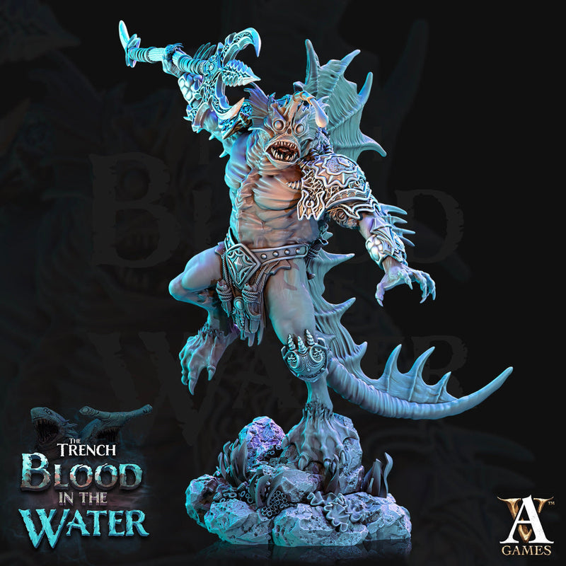 Sahuagin Trident Javalin | Resin Miniature|Dungeons and Dragons|28mm,32mm,54mm, 75mm,100mm Scales |Pathfinder Sea Devil humanoid | D&D 5e | - Only-Games