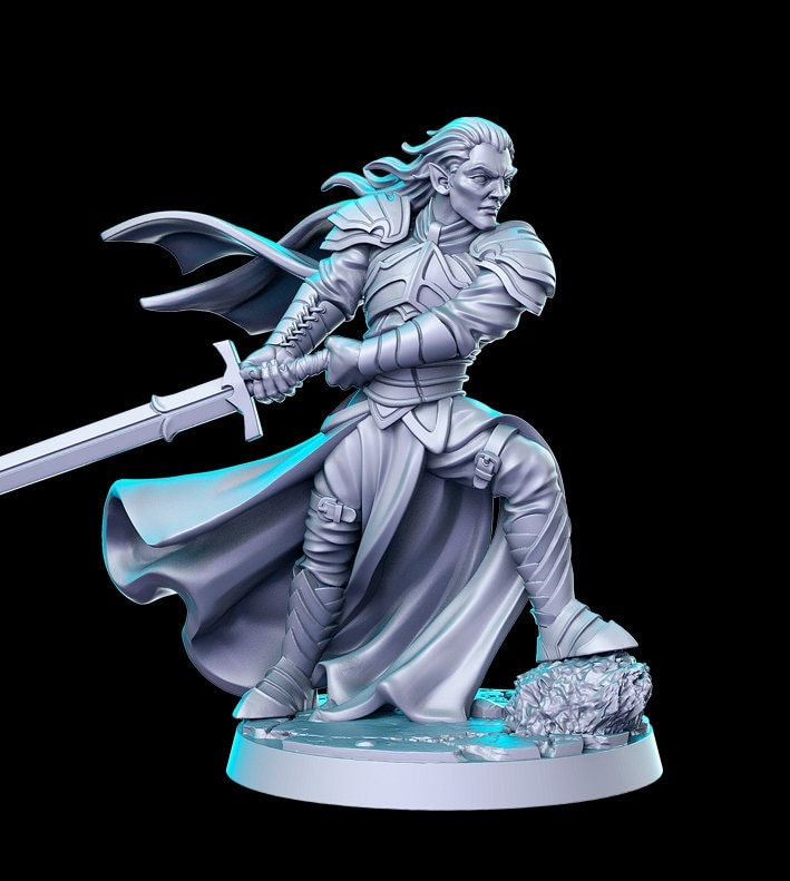Elven Fighter Paladin | 28mm,32mm,54mm, 75mm,100mm Scale | Dungeons and Dragons Unpainted Resin Figurine mini - D&D 5e | RN Estudio - Only-Games