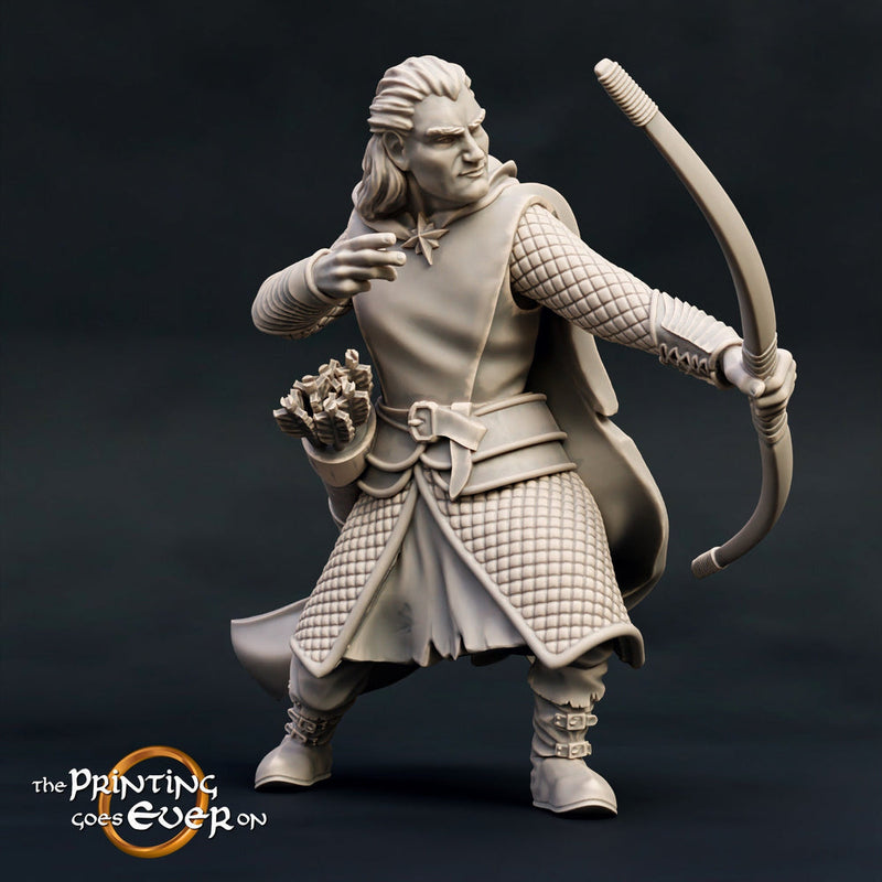 Human Ranger Fighter with Bow and Arrows | Miniature | 28mm Scale | 32mm Scale | Pathfinder Figure | DnD | Human Ranger Figurine unpainted | - Only-Games