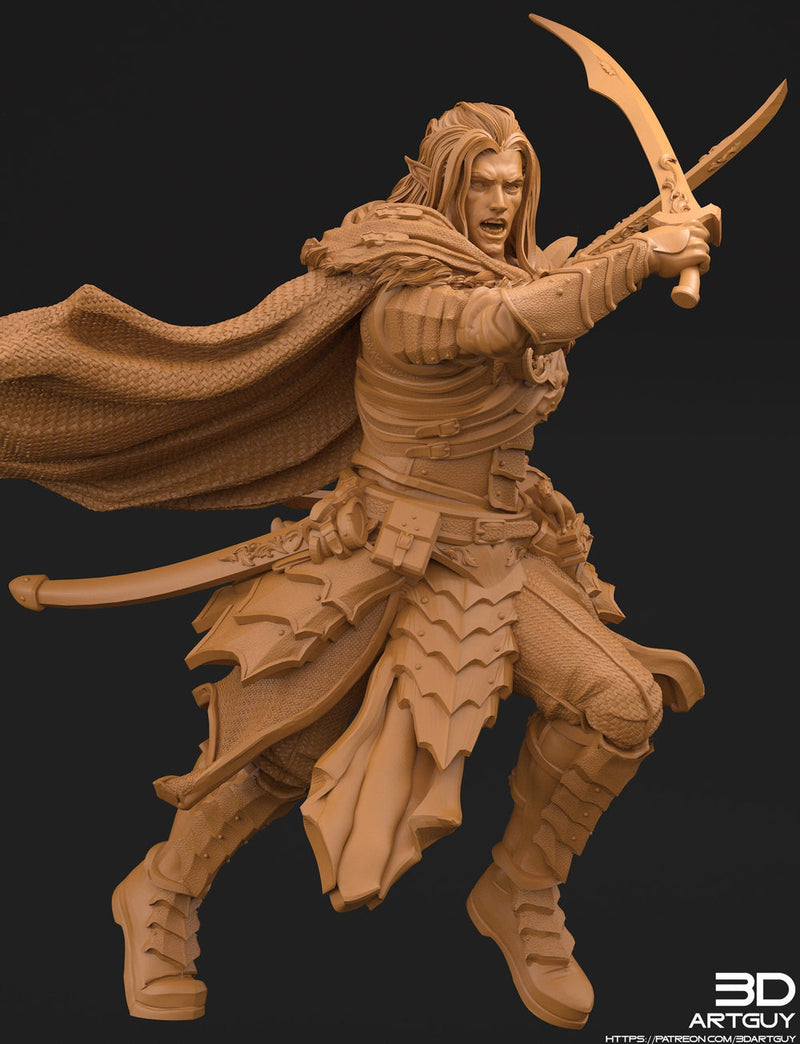 Famous Dark Elf Ranger and Magical Panther  | 28mm, 32mm Scales also 50mm and 100mm| Dungeons and Dragons| Pathfinder |3dArtGuy - Only-Games