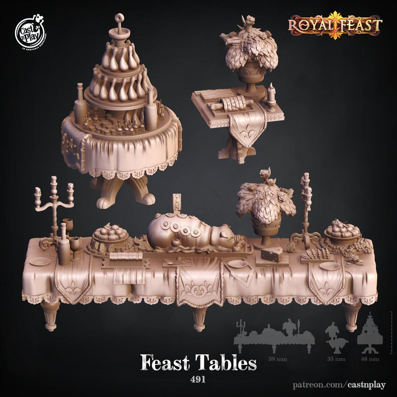 Royal Feast Table Props |Solid Resin 28mm, 32mm| Dungeons and Dragons 5e Miniature | Pathfinder | RPG Tabletop scatter Terrain | DnD| - Only-Games