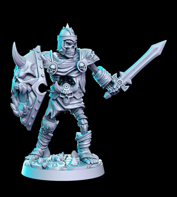 Skeleton Fighter with Sword and Shield | Dungeons and Dragons DnD5e | 28mm, 32mm 75mm | Pathfinder Figure for Painting| RN Estudio - Only-Games