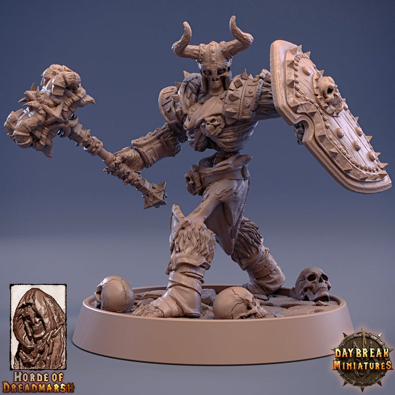 Skeleton Knight with Hammer and Shield | Undead Tiefling | D and D | 28mm, 32mm, 54mm,75mm,100mm | Pathfinder Figure for Painting| Daybreak - Only-Games