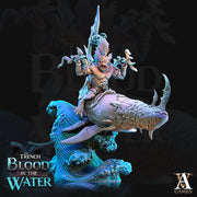 Sahuagin two Tridents mounted on Shark  | 28mm, 32mm Scales | Archvillain Games | Dungeons and Dragons 5e Pathfinder | Underwater Adventure - Only-Games