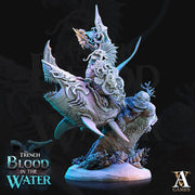 Sahuagin Trident and Shield mounted on Shark  | 28mm, 32mm Scales | Archvillain Games | Dungeons and Dragons Pathfinder Underwater Adventure - Only-Games