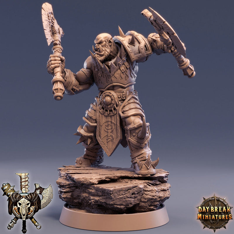 Orc Fighter Warrior Barbarian 2-Weapon Style Axes | Scales: 28mm |32mm |54mm|75mm|100mm  Megaboss | Dungeons and Dragons | Pathfinder | - Only-Games