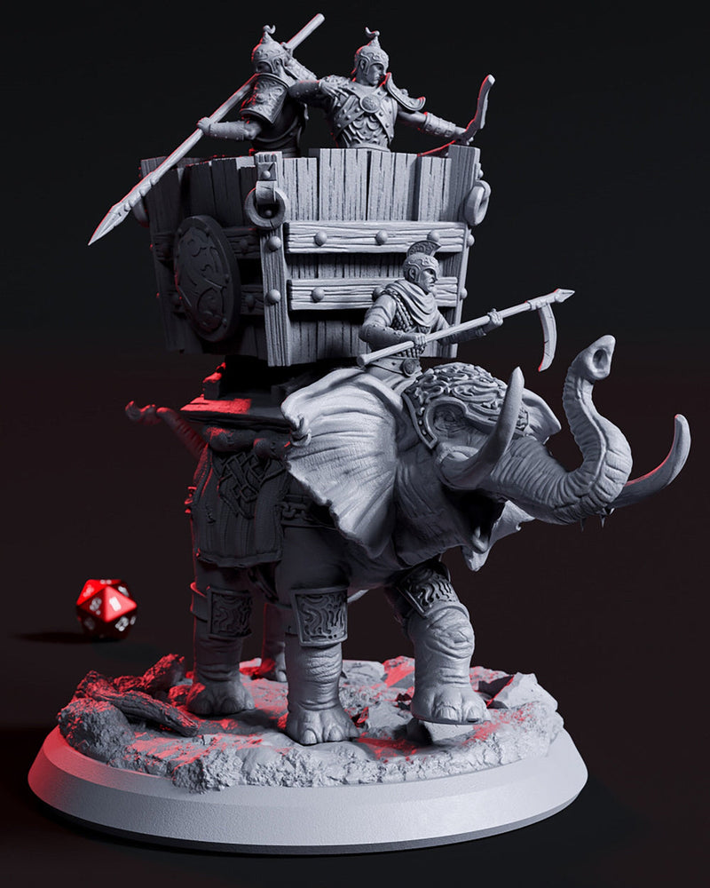 Battle Elephant with three warriors DnD 5e Miniature | 75mm decorative Base Available: 28mm, 32mm Scale | Resin | Dungeons and Dragons 5e | - Only-Games