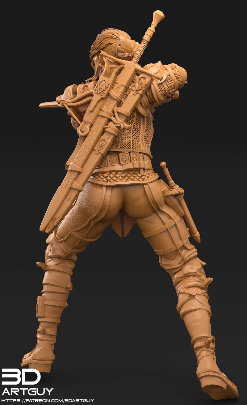 Pinup Female Human Fighter Ranger Monster Hunter PC NPC | 28mm, 32mm Scales also 50mm & 100mm | Dungeons and Dragons | Pathfinder | 3dArtGuy - Only-Games