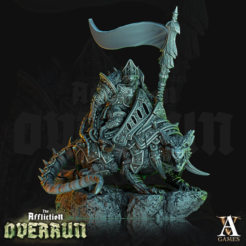 Wererat With Banner mounted on Dire Rat | Resin Miniature | Dungeons and Dragons | 28mm,32mm Scales | Pathfinder Ratfolk | D&D 5e | - Only-Games