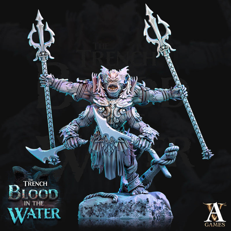 Sahuagin Baron Mutant | Resin Miniature | Dungeons and Dragons | 28mm,32mm,75mm Scales | Pathfinder Sea Devil humanoid | D&D 5e | - Only-Games
