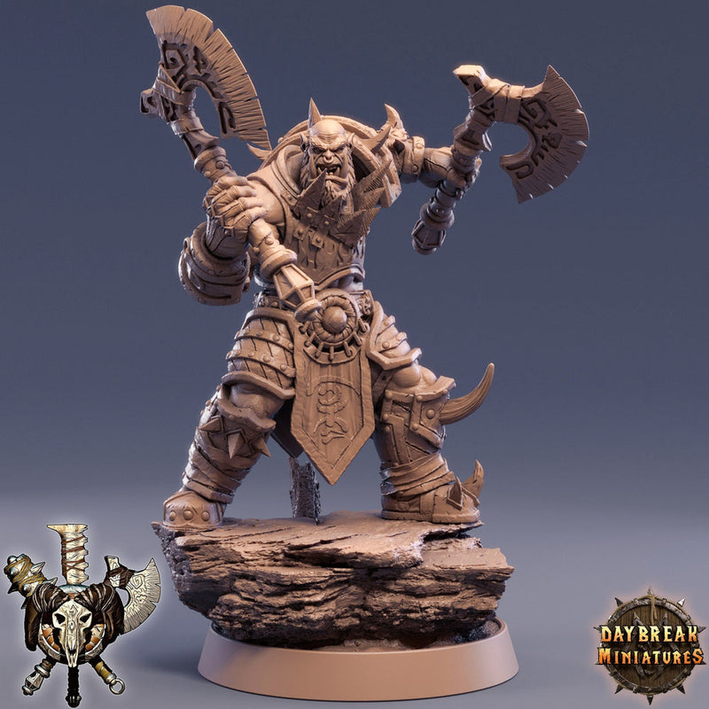 Orc Fighter Warrior Barbarian 2-Weapon Style Axes | Scales: 28mm |32mm |54mm|75mm|100mm  Megaboss | Dungeons and Dragons | Pathfinder | - Only-Games