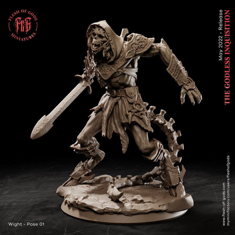 Undead Wight | 28mm, 32mm, 75mm Scale Resin Miniature | Flesh of Gods | Dungeons and Dragons | - Only-Games