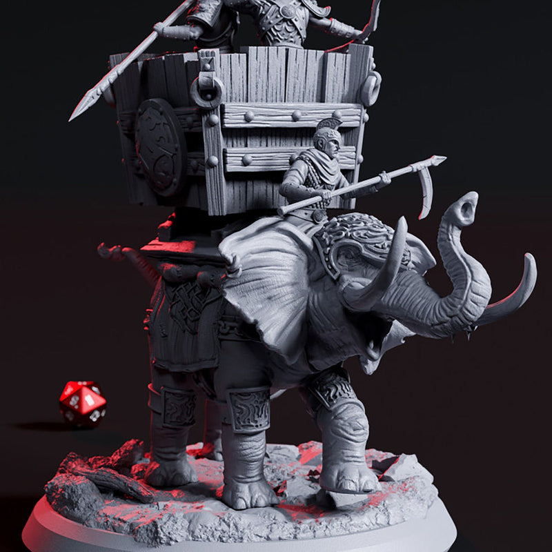 Battle Elephant with three warriors DnD 5e Miniature | 75mm decorative Base Available: 28mm, 32mm Scale | Resin | Dungeons and Dragons 5e | - Only-Games