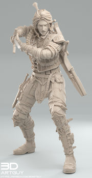 Pinup Female Human Fighter Ranger Monster Hunter PC NPC | 28mm, 32mm Scales also 50mm & 100mm | Dungeons and Dragons | Pathfinder | 3dArtGuy - Only-Games