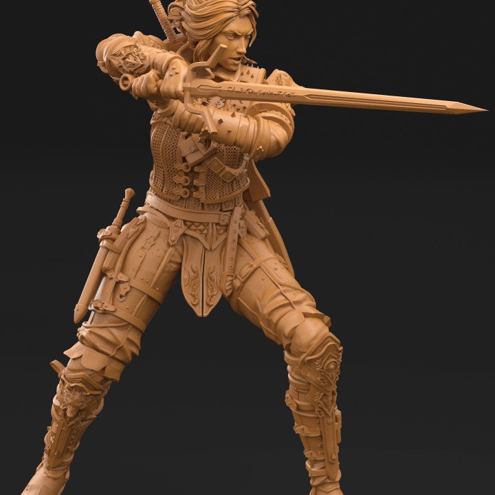 Pinup Female Human Fighter Ranger Monster Hunter PC NPC | 28mm, 32mm Scales also 50mm & 100mm | Dungeons and Dragons | Pathfinder | 3dArtGuy - Only-Games
