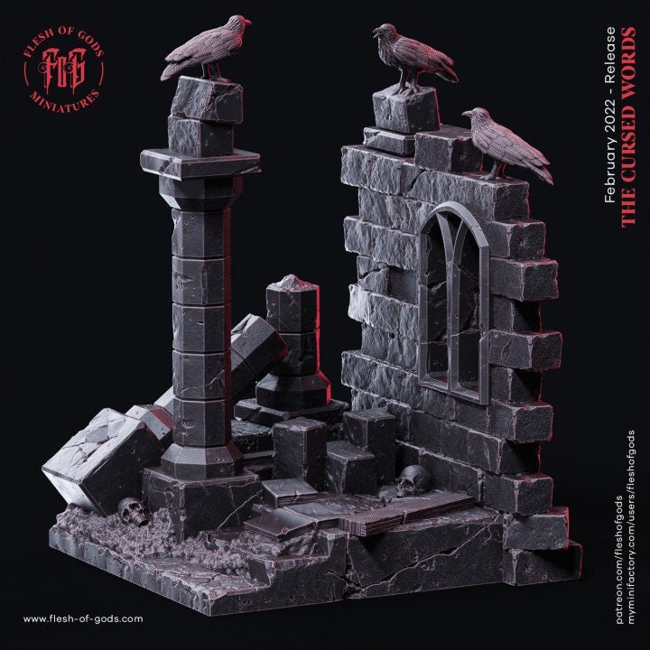 Raven Ruins Scatter Terrain Resin Miniature, D&D,  Wargaming, Tabletop | 28mm, 32mm Scales | Dungeons and Dragons |Pathfinder |Flesh of Gods - Only-Games