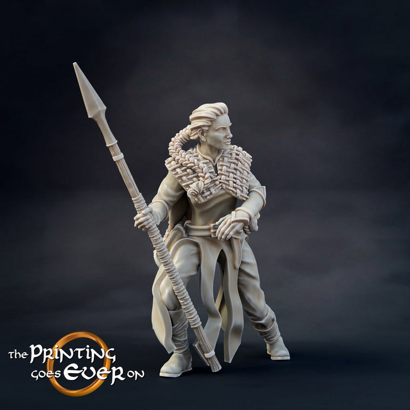Human Ranger Fighter with Spear | Miniature | 28mm Scale | 32mm Scale | 75mm Scale | Pathfinder Figure | DnD | Ranger Figurine unpainted | - Only-Games