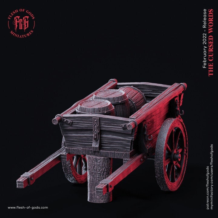 Cart w/ Barrels Scatter Terrain Resin Scenery, D&D,  Wargaming, Tabletop | 28mm, 32mm Scales | Dungeons and Dragons |Flesh of Gods - Only-Games
