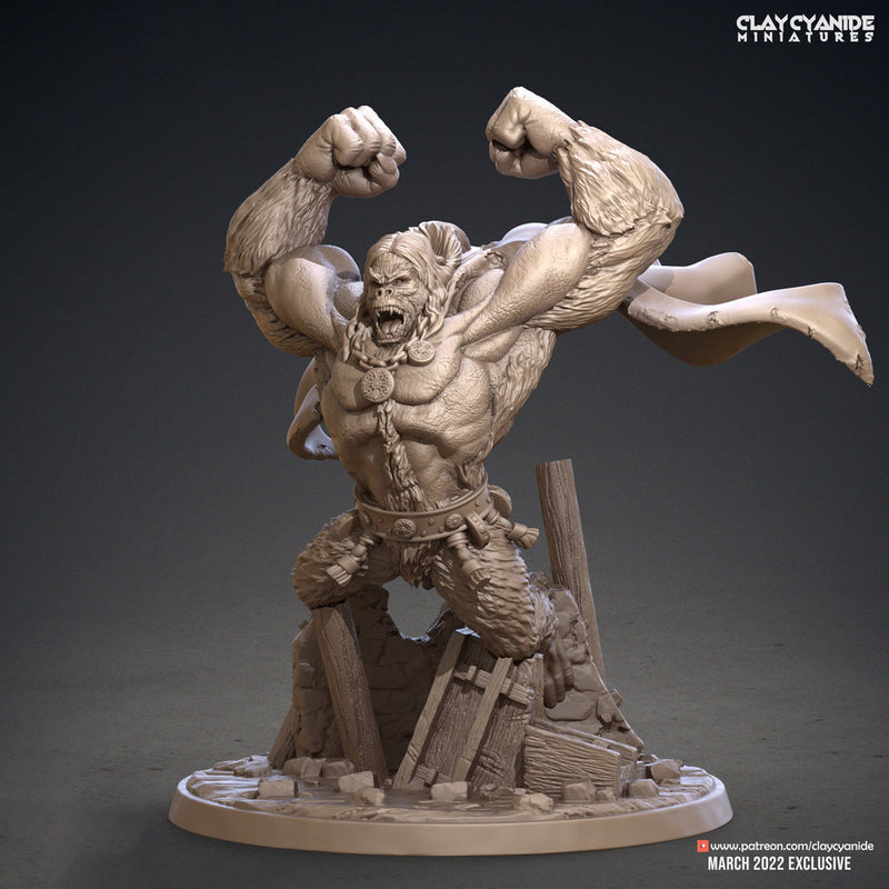 Great Ape Man, Gorilla Folk DnD 5e  | 28mm, 32mm Scales  | Resin figurine Statue Miniature | Dungeons and Dragons | Clay Cyanide | - Only-Games