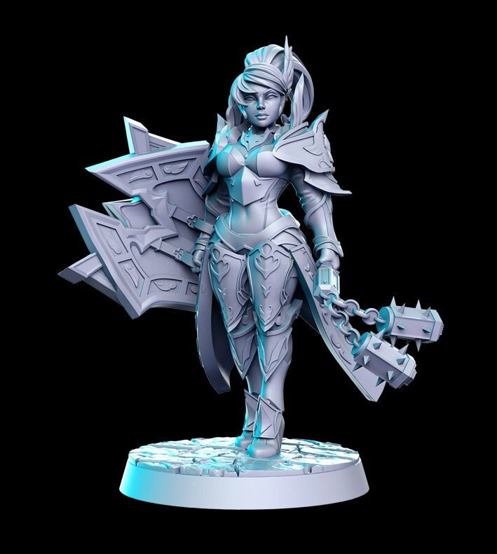 Female Pinup Paladin Fighter | 28mm,32mm,75mm Scale Dungeons and Dragons 5e Miniature Unpainted Figurine D&D Tabletop RPG Fantasy Gaming - Only-Games